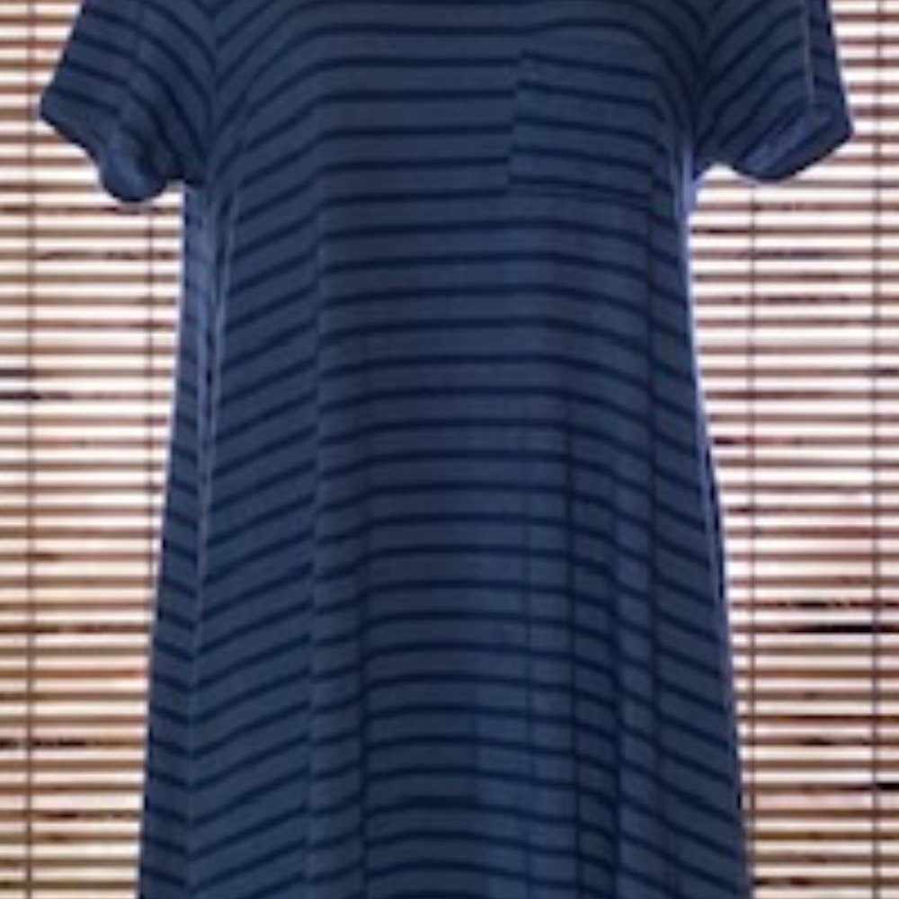 LuLaroe Heathered Blue-Gray & Blue Striped Carly Swing Dress - Picture 9 of 15